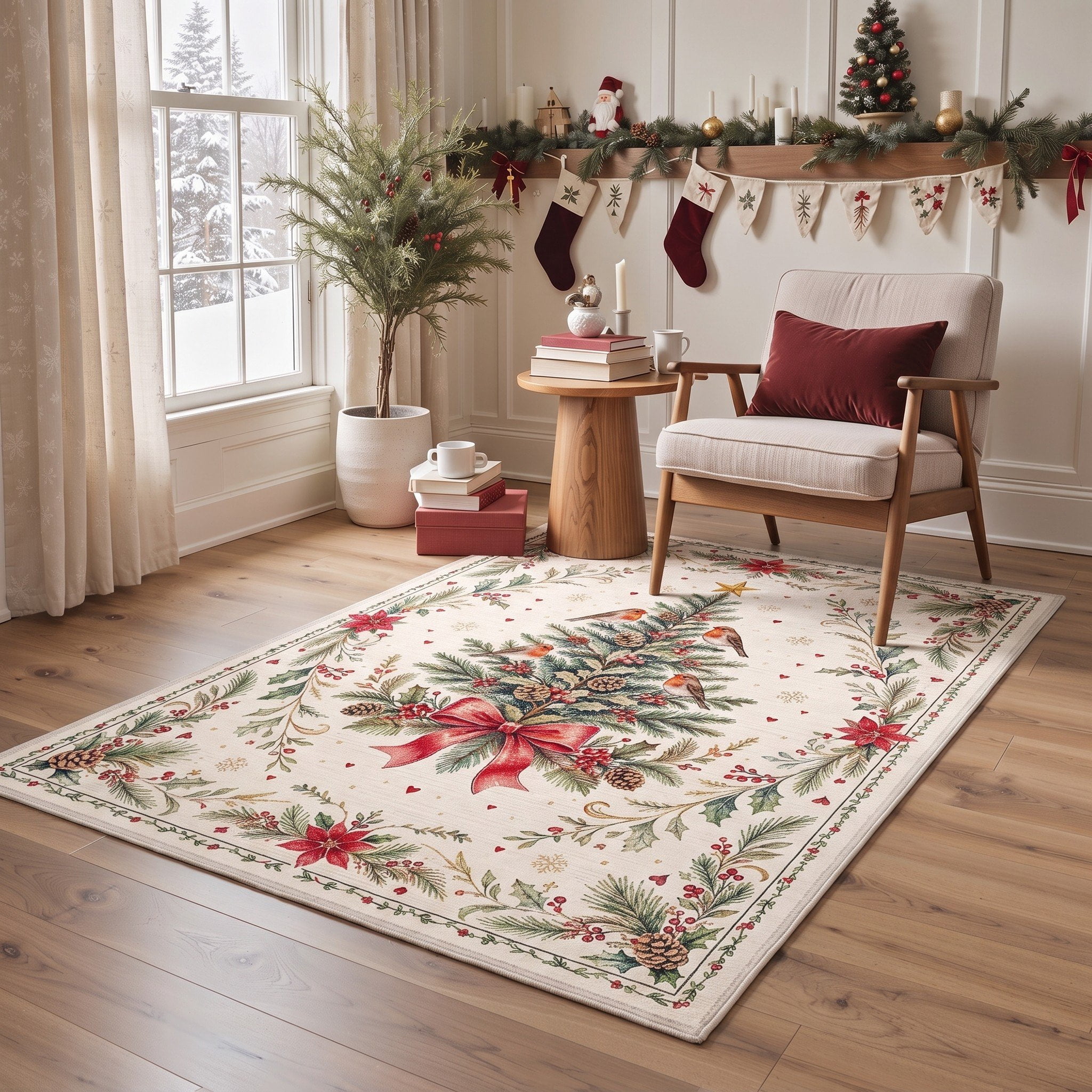 KUETH 4'x6' Christmas Machine Washable Area Rug, Non-Slip Rugs for ...
