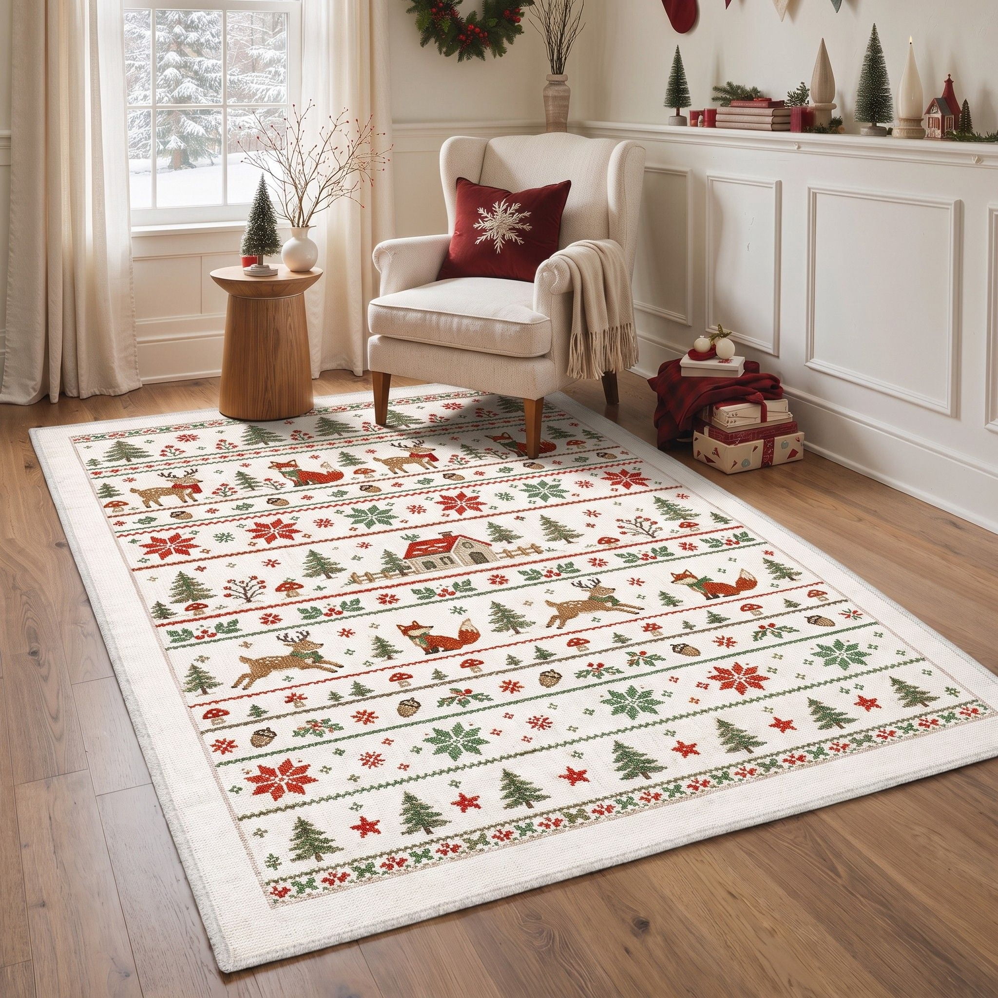 KUETH 4'x6' Christmas Machine Washable Area Rug, Non-Slip Rugs for ...