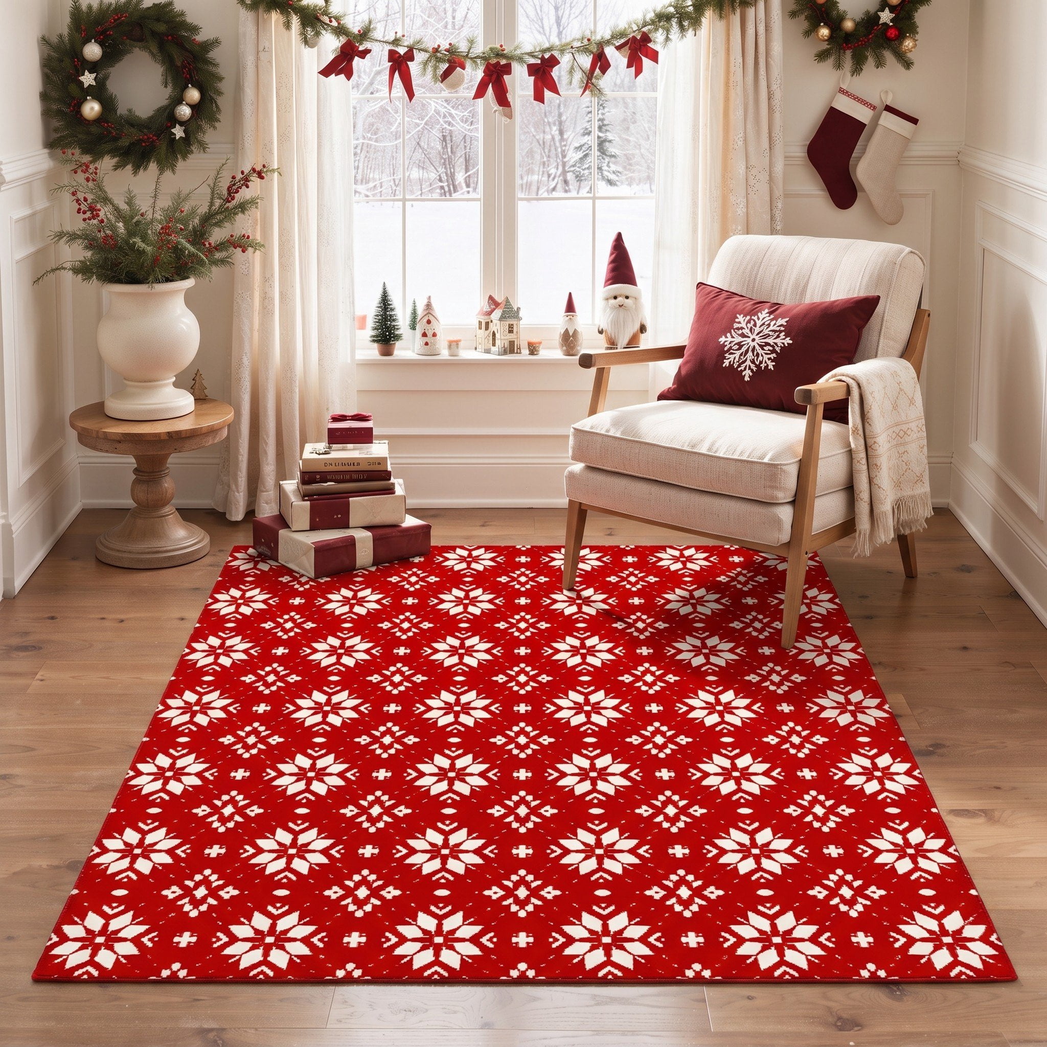 KUETH 4'x6' Christmas Machine Washable Area Rug, Non-Slip Rugs for ...