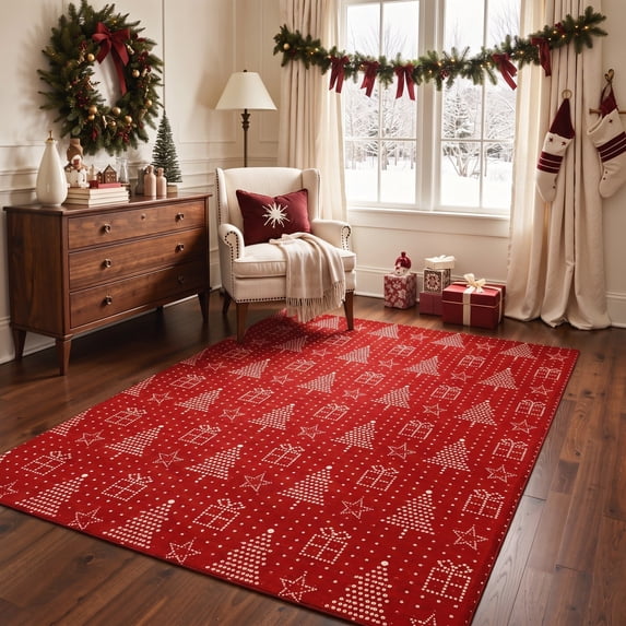 KUETH 4'x6' Christmas Machine Washable Area Rug, Non-Slip Rugs for ...