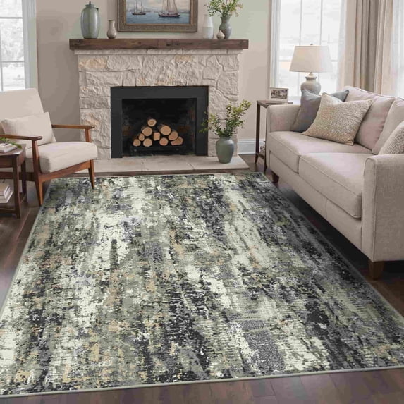KUETH 5×7 Area Rug Washable for Living Room, Large Black Print Pattern Modern Abstract Soft Non Slip Low Pile Indoor Rug, Bedroom, Dinning Room