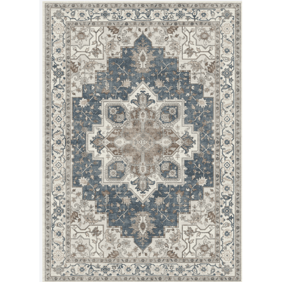 KUETH 5'X7' Vintage Area Rugs Machine Washable Rugs for Living Room, Non Slip Flat Pile Rug with Rubber Backing, Boho Rug for Entryway Bedroom Dining Room Home Office