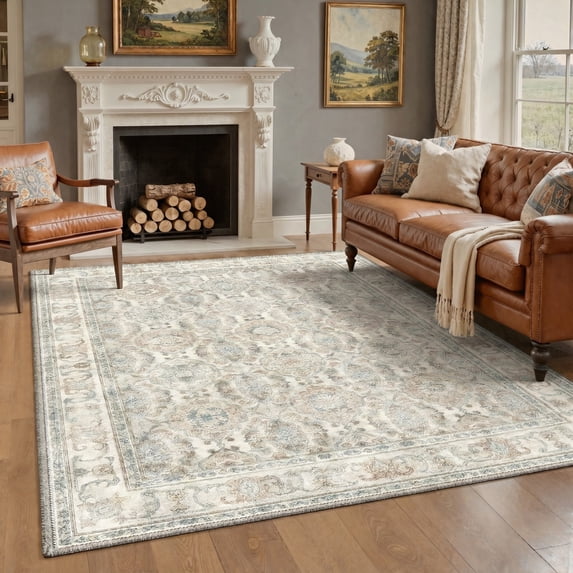 KUETH 5'X7' Vintage Area Rugs Machine Washable Rugs for Living Room, Non Slip Flat Pile Rug with Rubber Backing, Boho Rug for Entryway Bedroom Dining Room Home Office