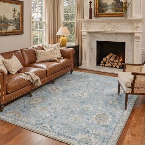 KUETH 5'X7' Vintage Area Rugs Machine Washable Rugs for Living Room, Non Slip Flat Pile Rug with Rubber Backing, Boho Rug for Entryway Bedroom Dining Room Home Office