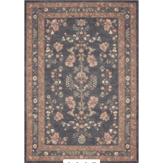 KUETH 5'X7' Vintage Floral Area Rugs Machine Washable Rugs for Living Room, Non Slip Flat Pile Rug with Rubber Backing, Boho Rug for Entryway Bedroom Dining Room Home Office