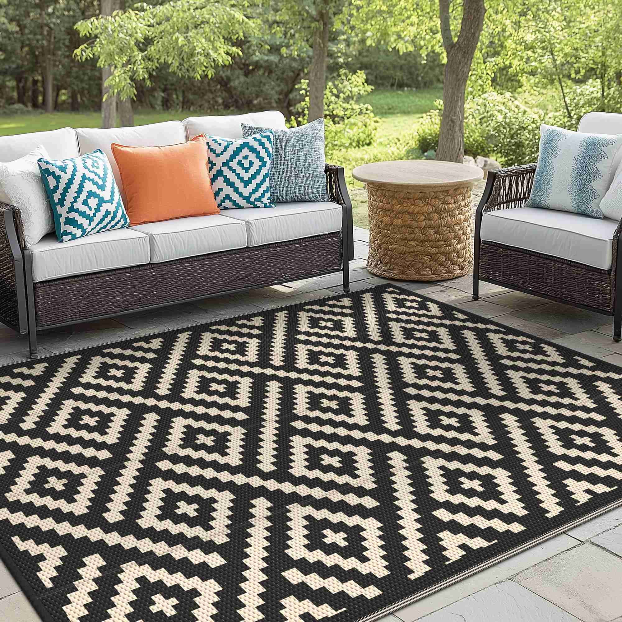 KUETH 5'x 8'Outdoor Waterproof Rug Camping Mat Patio Carpet,Black ...