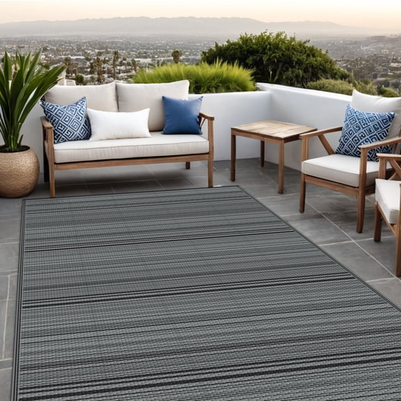 KUETH 5'x 8' Outdoor Waterproof Rug Camping Mat Patio Carpet,Black&Gray