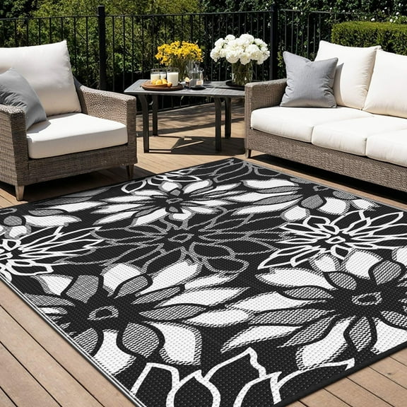 KUETH 5'x 8' Outdoor Waterproof Rug Plastic Floral Mat Easy cleaning Durable Fashion Recyclable Material