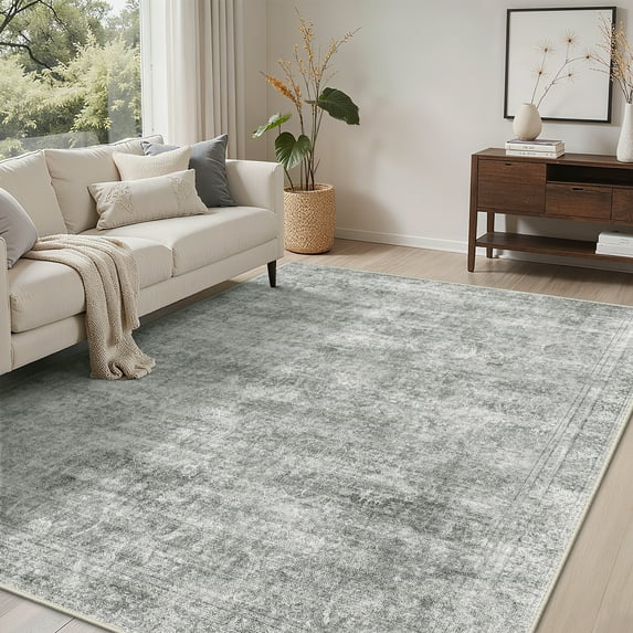 KUETH 5'x7' Area Rugs for Living Room, Non Slip Machine Washable Vintage Indoor Rug, Low Pile Chenille Print Rug for Bedroom Dining Room Home Office