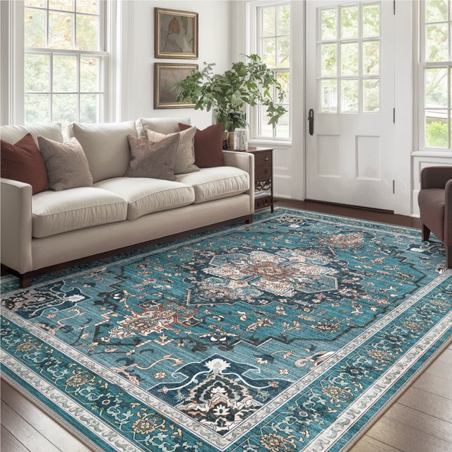 KUETH 5'x7' Area Rugs for Living Room, Non Slip Machine Washable Vintage Indoor Rug, Low Pile Print Rug for Bedroom Dining Room Home Office
