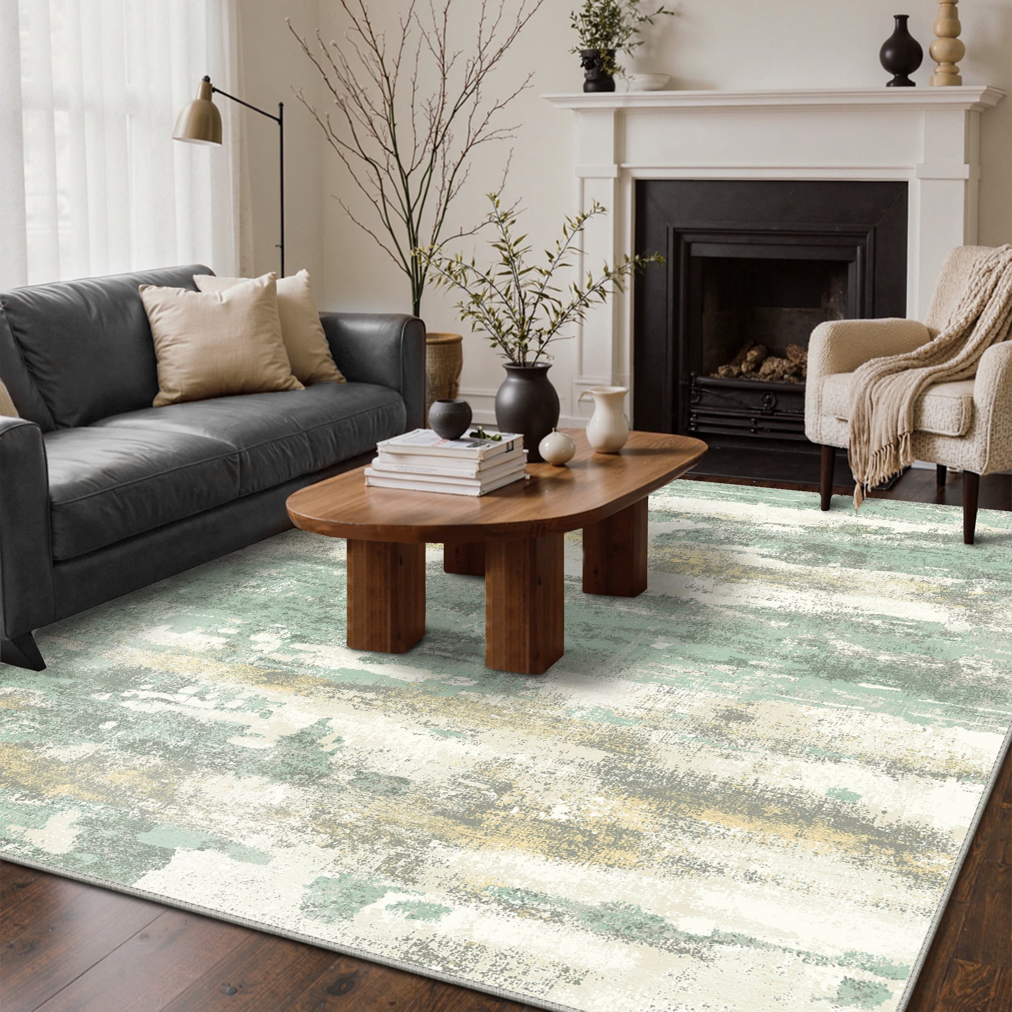 KUETH 5'x7' Vintage Washable Area Rug, Low Profile Non-Slip Indoor Rug ...
