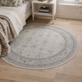thumbnail image 1 of KUETH 5FT Round Machine Washable Area Rug, Low Pile Non-Slip Backing Carpet for Living Room, Bedroom and Dining Room, Pet-Friendly Vintage Floral Round Rug, Gray, 1 of 8