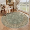 thumbnail image 1 of KUETH 5FT Round Machine Washable Area Rug, Low Pile Non-Slip Backing Carpet for Living Room, Bedroom and Dining Room, Pet-Friendly Vintage Floral Round Rug, Green, 1 of 5