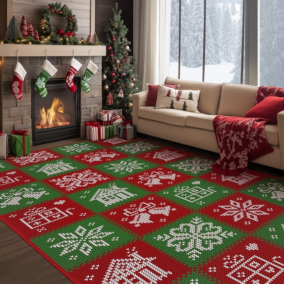 KUETH 5X7 Area Rugs Christmas Rug, Machine Washable Rug, Area Rugs for Livingroom, Printed Christmas Decor,Ultra-thin Non Slip Rug, Low Pile for Bedroom, Kitchen, Dinning room