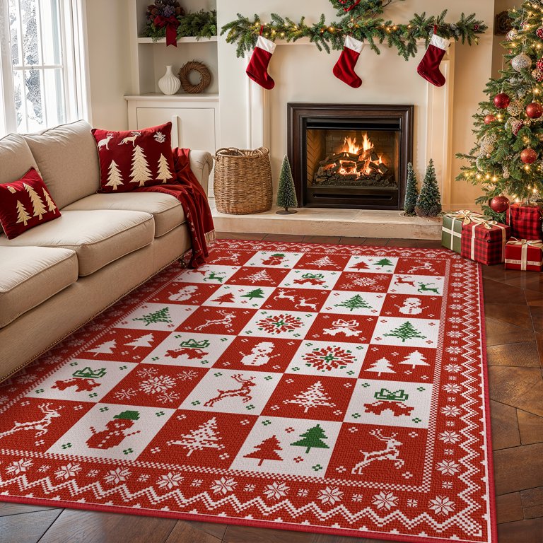 ラグ・カーペット Spain made Christmas rug blanket MCOW Alfombra de Navidad 5x7, Decoración de Casa, Lavable a