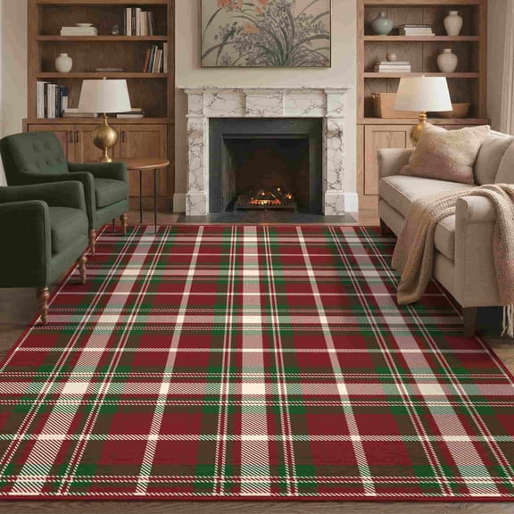 KUETH Large Indoor Area Rug 5×7, Machine Washable Rug, Area Rugs for Living Room，Red & Green Printed Decor Rug, Non-Slip Rug, Bedroom, Kitchen, Dinning Room