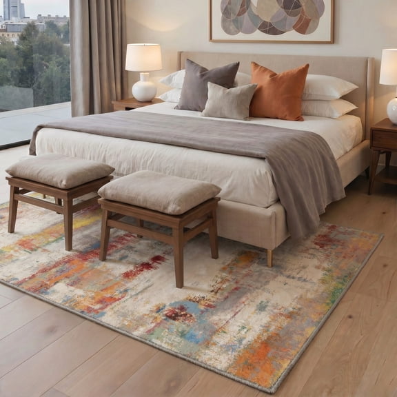KUETH 5X7 Area Rugs for Living Room, Machine Washable Non Slip Medallion Area Rugs, Low Pile Lightweight Print Rug for Bedroom, Dining Room, Home Office,