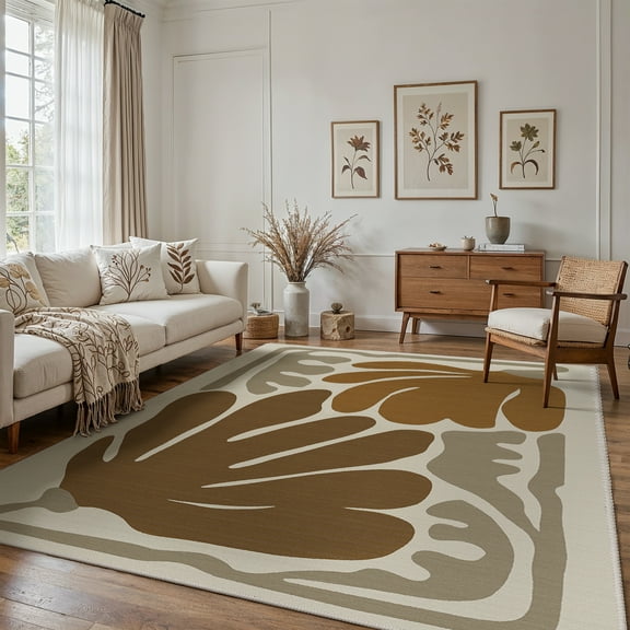 KUETH 5X7 Area Rugs Machine Washable Rugs for Living Room, Non Slip Throw Rug with Rubber Backing, Brown Rug for Entryway、Bedroom、Kitchen、Floor and Dining Room
