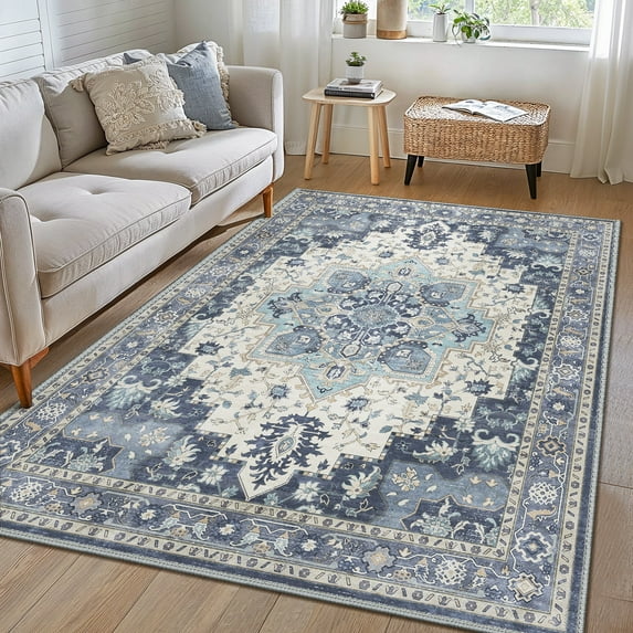 KUETH 5X7 Area Rugs for Living Room, Non Slip Machine Washable Retro Rugs, Ultra-thin Print Rug for Bedroom, Dining Room, Home Office.