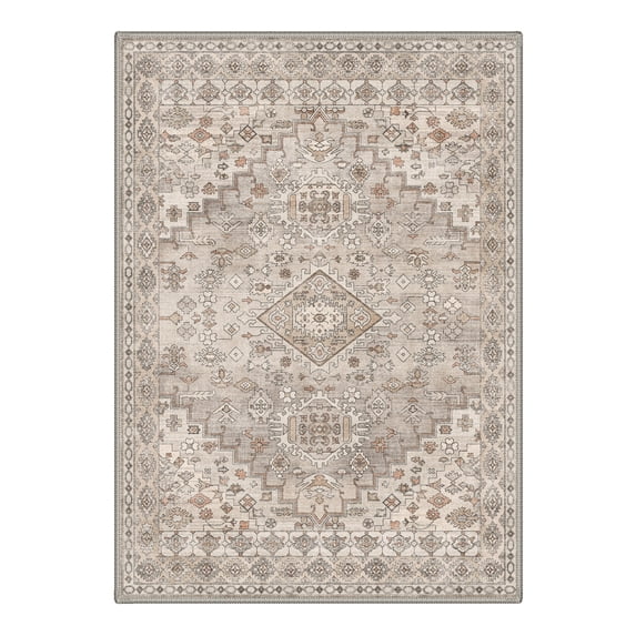 KUETH 5X7 Vintage Area Rugs Machine Washable Rugs for Living Room, Non Slip Flat Pile Rug with Rubber Backing, Boho Rug for Entryway Bedroom Dining Room Home Office