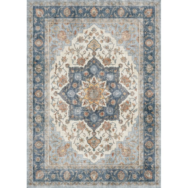 KUETH 5X7 Vintage Area Rugs Machine Washable Rugs for Living Room, Non Slip Flat Pile Rug with Rubber Backing, Boho Rug for Entryway Bedroom Dining Room Home Office