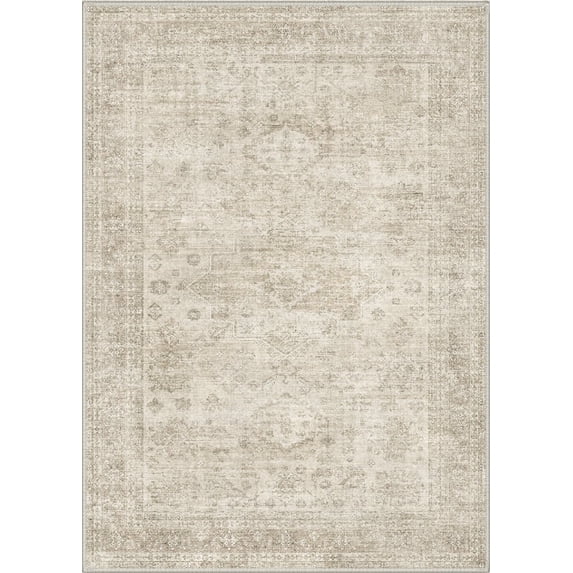 KUETH 5X7 Vintage Area Rugs Machine Washable Rugs for Living Room, Non Slip Flat Pile Rug with Rubber Backing, Boho Rug for Entryway Bedroom Dining Room Home Office