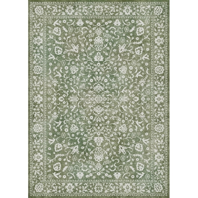 KUETH 5X7 Vintage Area Rugs Machine Washable Rugs for Living Room, Non Slip Flat Pile Rug with Rubber Backing, Boho Rug for Entryway Bedroom Dining Room Home Office
