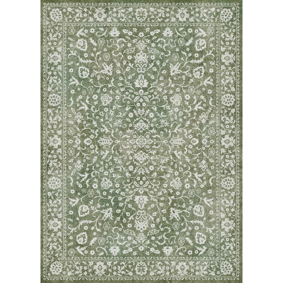 KUETH 5X7 Vintage Area Rugs Machine Washable Rugs for Living Room, Non Slip Flat Pile Rug with Rubber Backing, Boho Rug for Entryway Bedroom Dining Room Home Office