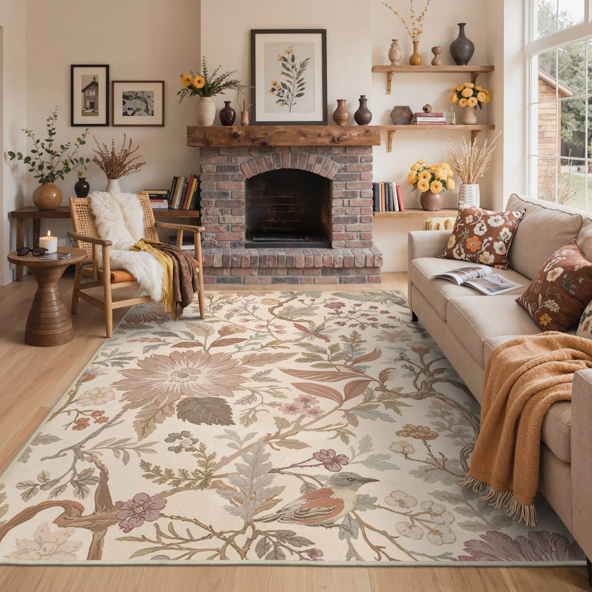 KUETH 5X7 Vintage Floral Area Rugs Machine Washable Rugs for Living ...