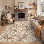 KUETH 5X7 Vintage Floral Area Rugs Machine Washable Rugs for Living Room, Non Slip Flat Pile Rug with Rubber Backing, Boho Rug for Entryway Bedroom Dining Room 