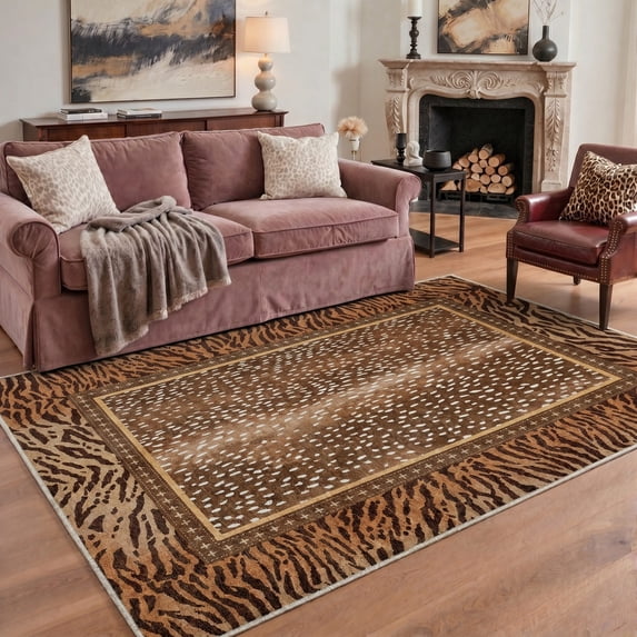 KUETH 5x7 Animal Area Rugs for Living Room, Non Slip Machine Washable Vintage Boho Rug, Low Pile Print Rug for Bedroom Dining Room Home Office