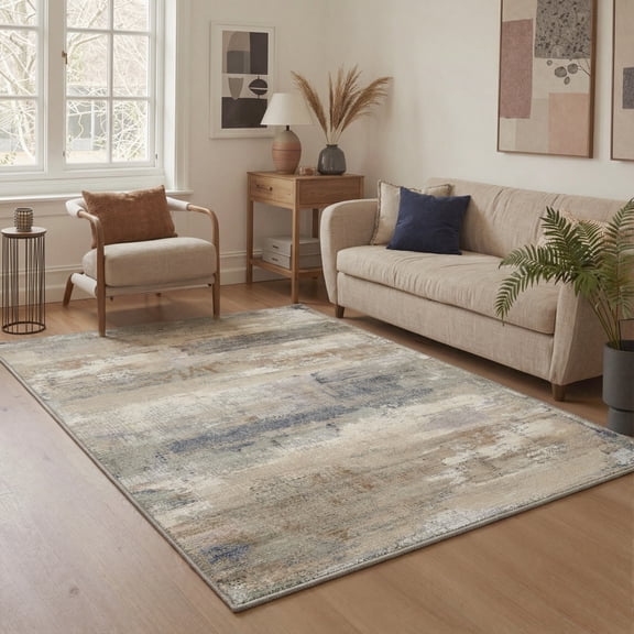 KUETH 5x7 Area Rug Abstract Brown Sandy, Machine Washable Vintage Distressed Throw Rug with Non-Slip Gripper, Modern Aesthetic Carpet for Bedroom Living Room