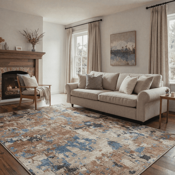 KUETH 5x7 Area Rug Machine Washable Rug, Modern Abstract Desert Blue, Non-Slip Soft Low Pile for Living Room Bedroom, Dining Room