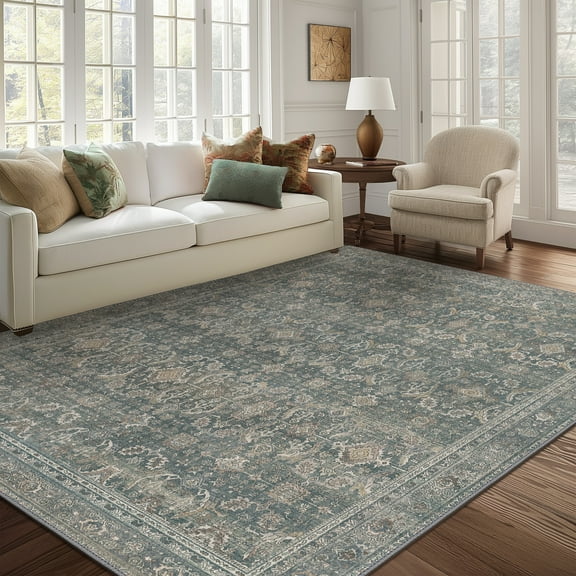 KUETH 5x7 Area Rugs for Living Room Bedroom, Machine Washable Stain Resistant Non-Shed Carpet,, Low Pile Mat with Non Slip Backing