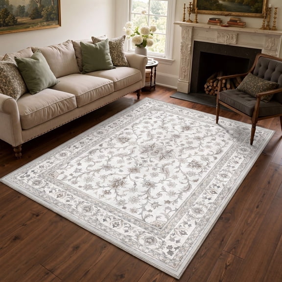 KUETH 5x7 Classic Persian Rug for Living Room, Machine Washable Soft Low Pile Non Slip Backing Area Rug, VINE Rug for Bedroom Dining