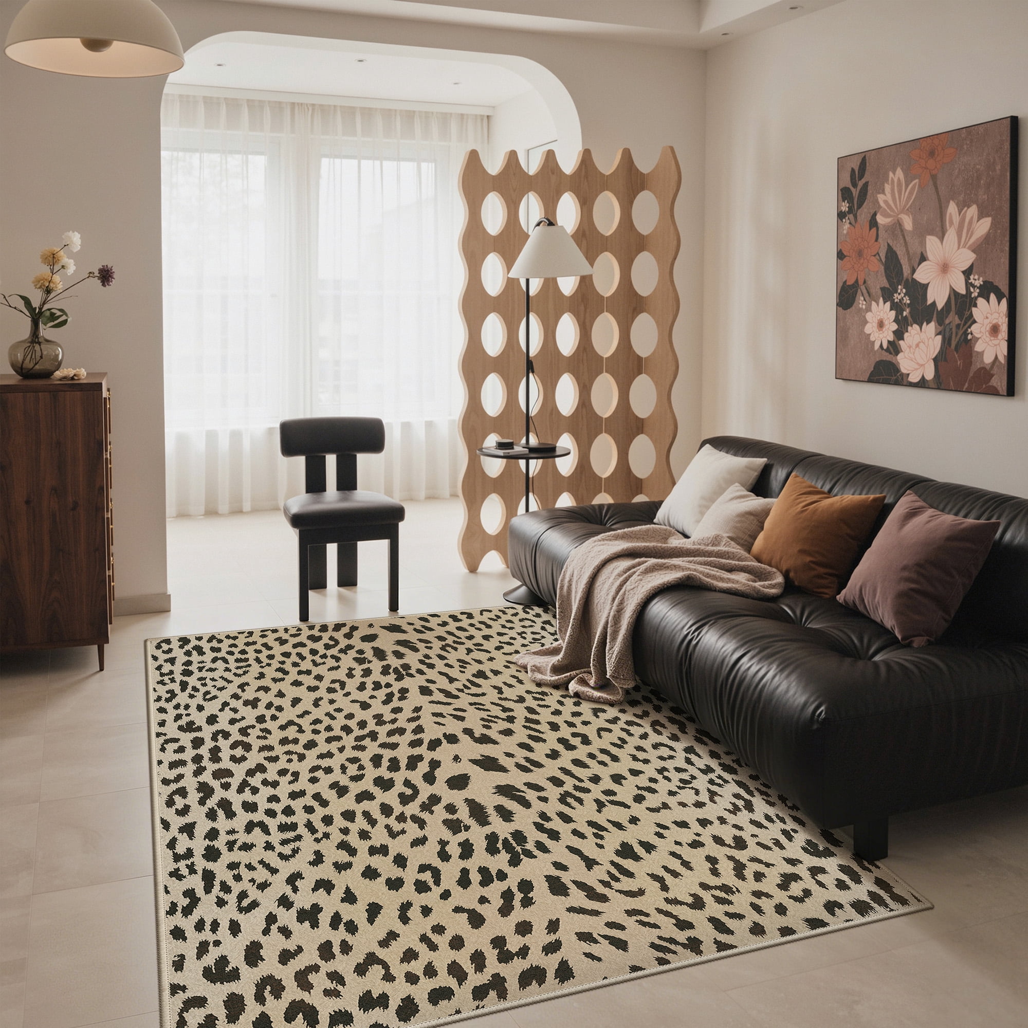 KUETH 5x7 Leopard Area Rugs Machine Washable Rugs for Living Room, Non Slip Flat Pile Rug with Rubber Backing, Modern Rug for Entryway Bedroom Dining Room Home Office