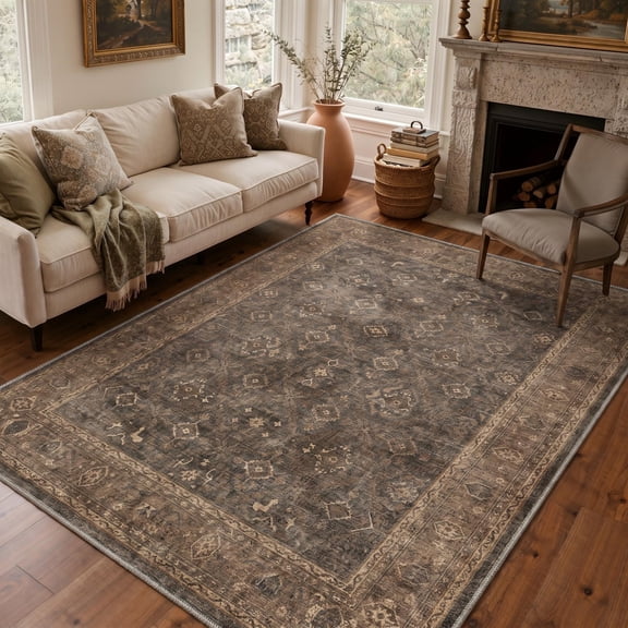 KUETH 5x7 Machine Washable Allover Persian Rug for Living Room, Soft Low Pile Non Slip Backing Area Rug, LOOM Rug for Bedroom Dining Room