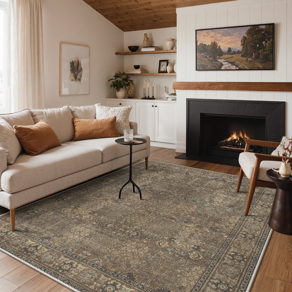KUETH 5x7 Vintage Area Rugs Machine Washable Rugs for Living Room, Non Slip Flat Pile Rug with Rubber Backing, Boho Rug for Entryway Bedroom Dining Room Home Office
