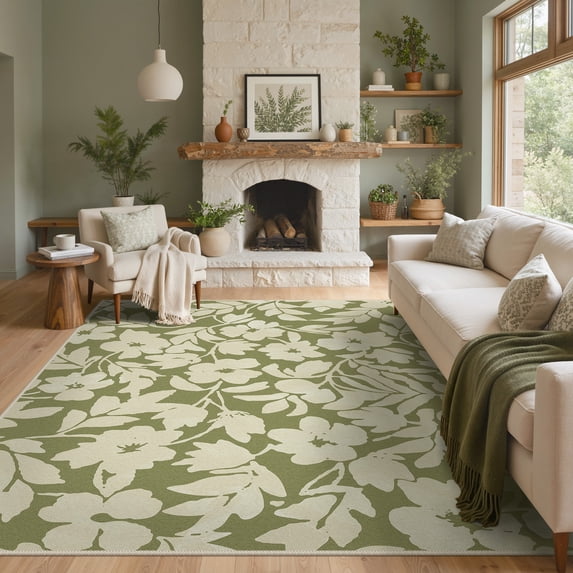 KUETH 5x7 Vintage Floral Area Rugs Machine Washable Rugs for Living Room, Non Slip Flat Pile Rug with Rubber Backing, Boho Rug for Entryway Bedroom Dining Room Home Office
