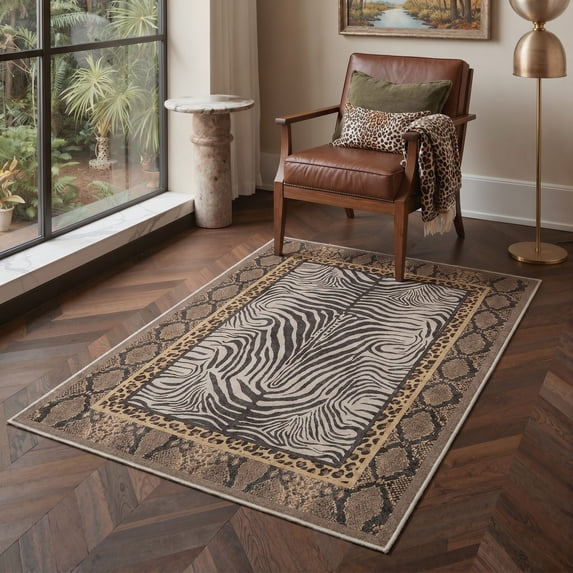 KUETH 5x7 Zebra Area Rugs Machine Washable Rugs for Living Room, Non Slip Flat Pile Rug with Rubber Backing, Modern Rug for Entryway Bedroom Dining Room Home Office