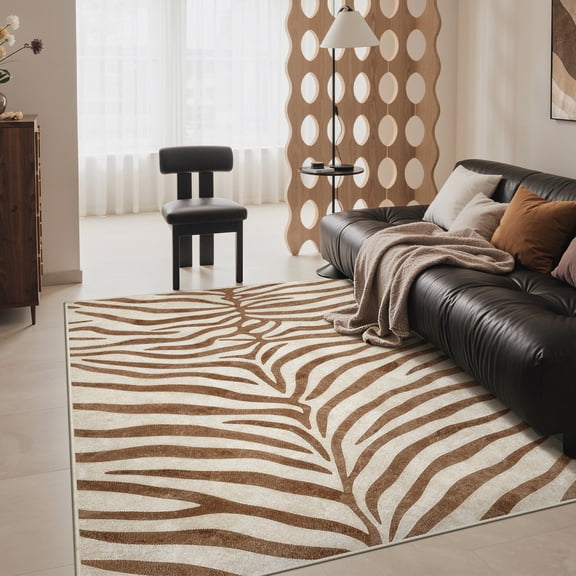KUETH 5x7 Zebra Area Rugs Machine Washable Rugs for Living Room, Non Slip Flat Pile Rug with Rubber Backing, Modern Rug for Entryway Bedroom Dining Room Home Office