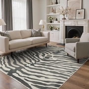 KUETH 5x7 Zebra Area Rugs Machine Washable Rugs for Living Room, Non Slip Flat Pile Rug with Rubber Backing, Modern Rug for Entryway Bedroom Dining Room Home Office