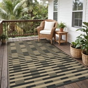 KUETH 6' x 9' Outdoor Rug Waterproof Camping Patio Rug Boho Geometric Reversible Outdoor Plastic Carpet for RV Blcony Picnic Porch，Black&Beige