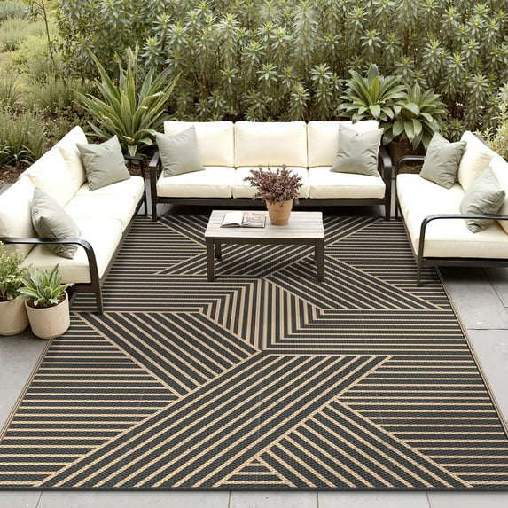 KUETH 6'x 9'Outdoor Plastic Rug Foldable Waterproof UV Resistant Outdoor Patio Geometric RV Deck Rug