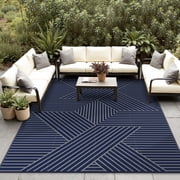 KUETH 6'x 9' Outdoor Rug Plastic Foldable Waterproof Outside Carpet UV Resistant Geometric Patio RV Deck Mat,BLUE GREY