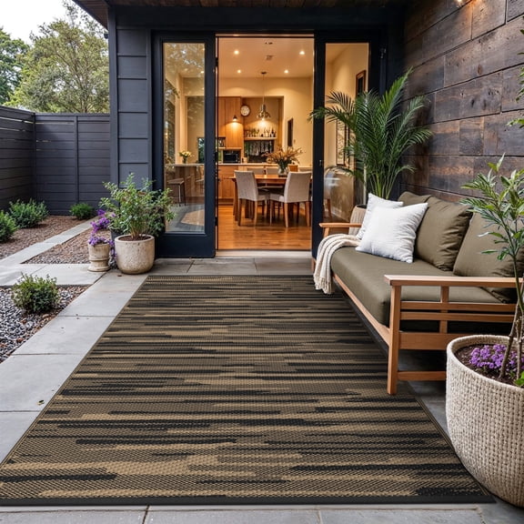 KUETH 6' x 9' Outdoor Rug Plastic Foldable Waterproof Reversible Camping Mat Patio Yard Carpet,BLACK&BROWN