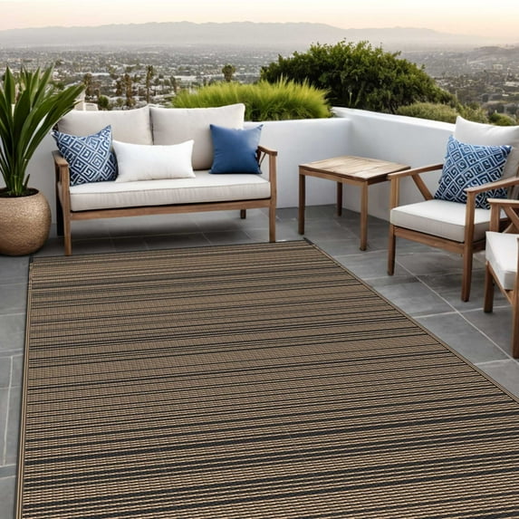 KUETH 6'x 9' Outdoor Waterproof Rug Camping Mat Patio Carpet,Black&Brown