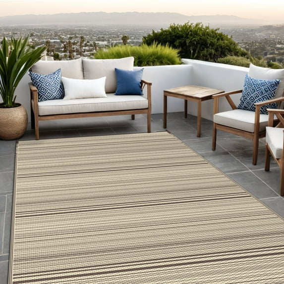 KUETH 6'x 9' Outdoor Waterproof Rug Camping Mat Patio Carpet,COFFEE&BEIGE