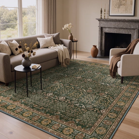 KUETH 6'x9' Area Rugs for Living Room, Non Slip Machine Washable Vintage Indoor Rug, Low Pile Chenille Print Rug for Bedroom Dining Room Home Office