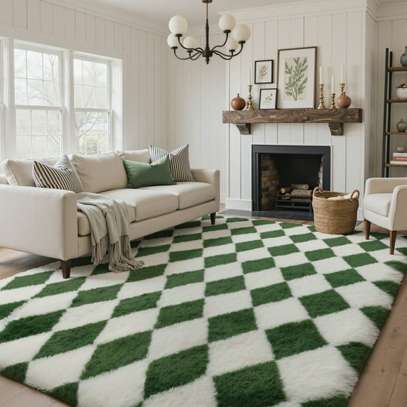 KUETH 6'x9' Fluffy Shag Washable Area Rug for Living Room Modern Geometric